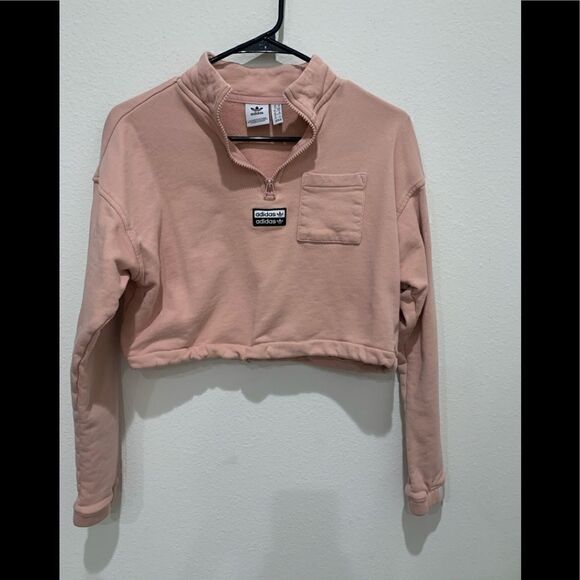 adidas Women's Pink Cropped Quarter-zip Sweatshirt size S - Picture 2 of 4